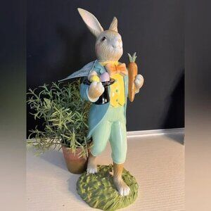 Gentleman Easter Bunny Figurine Tall Rabbit Spring Decor 16” NWT